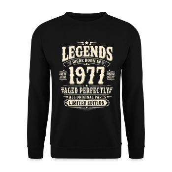 49. Geburtstag Geschenk Mann 1977 Vintage Retro - Unisex Pullover - Schwarz - Vorne - Alina (178cm) & Michal (187cm)