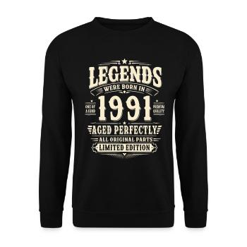 35. Geburtstag Geschenk Mann 1991 Vintage Retro - Unisex Pullover - Schwarz - Vorne - Alina (178cm) & Michal (187cm)