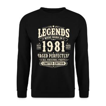 45. Geburtstag Geschenk Mann 1981 Vintage Retro - Unisex Pullover - Schwarz - Vorne - Alina (178cm) & Michal (187cm)