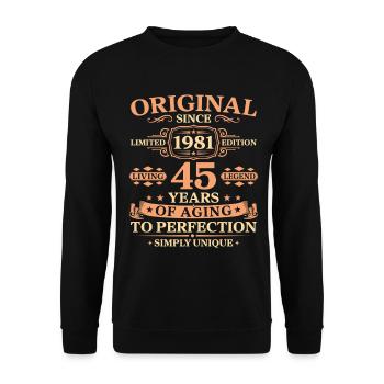 Original since 1981 Birthday 45 Years - Unisex Pullover - Schwarz - Vorne - Alina (178cm) & Michal (187cm)