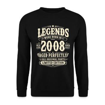 18. Geburtstag Geschenk Mann 2008 Vintage Retro - Unisex Pullover - Schwarz - Vorne - Alina (178cm) & Michal (187cm)