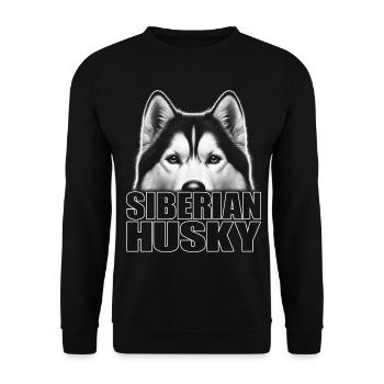 Husky Porträt mit Schriftzug Siberian Husky - Unisex Pullover - Schwarz - Vorne - Alina (178cm) & Michal (187cm)