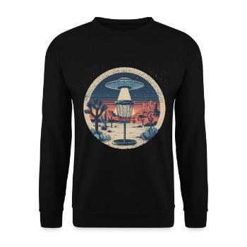 Disc Golf Putter UFO Basket Retro Vintage Desert After - Unisex Sweatshirt - black - Front - Alina (178cm) & Michal (187cm)