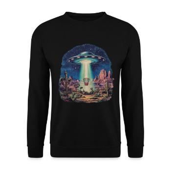 Disc Golf Basket UFO Desert Retro Vintage Sci-Fi Moti - Unisex Sweatshirt - black - Front - Alina (178cm) & Michal (187cm)