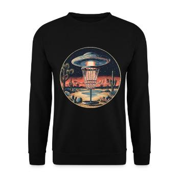 Disc Golf Starter UFO Korb Retro Vintage Wüste Ste - Unisex Pullover - Schwarz - Vorne - Alina (178cm) & Michal (187cm)