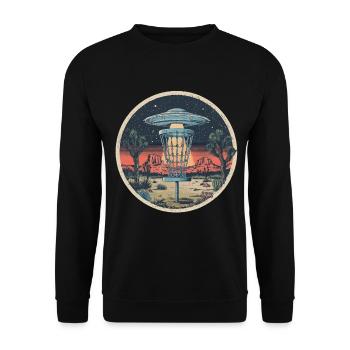 Disc Golf Scheiben UFO Retro Vintage Wüste Korb - Unisex Pullover - Schwarz - Vorne - Alina (178cm) & Michal (187cm)