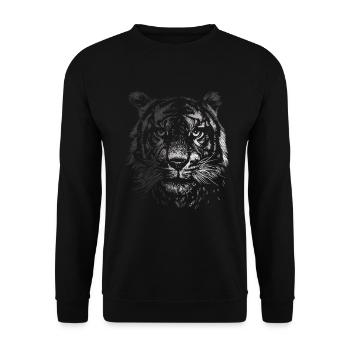 Schwarzweißes Tigerporträt - Unisex Pullover - Schwarz - Vorne - Alina (178cm) & Michal (187cm)