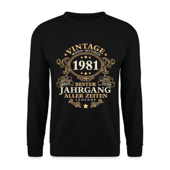 Vintage 1981 Jahrgang Mann 45. Geburtstag - Unisex Pullover - Schwarz - Vorne - Alina (178cm) & Michal (187cm)