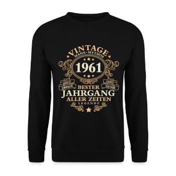 Vintage 1961 Jahrgang Mann 65. Geburtstag - Unisex Pullover - Schwarz - Vorne - Alina (178cm) & Michal (187cm)