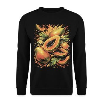 Papaya Tropic exotische Fruchtspritzkunst - Unisex Pullover - Schwarz - Vorne - Alina (178cm) & Michal (187cm)