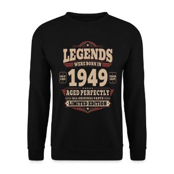 77e anniversaire cadeau mari 1949 Vintage Retro - Sweat-shirt Unisexe - noir - Devant - Alina (178cm) & Michal (187cm)