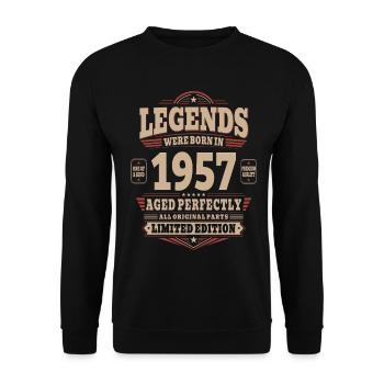 69. Geburtstag Geschenk Mann 1957 Vintage Retro - Unisex Pullover - Schwarz - Vorne - Alina (178cm) & Michal (187cm)
