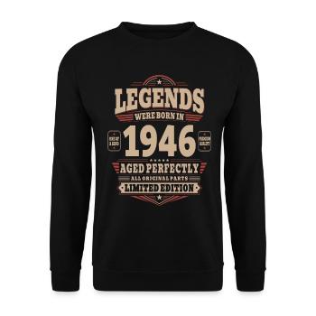 80. Geburtstag Geschenk Mann 1946 Vintage Retro - Unisex Pullover - Schwarz - Vorne - Alina (178cm) & Michal (187cm)