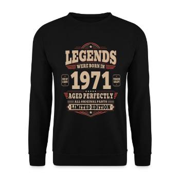 Cadeau pour 55 ans Mari 1971 Vintage Rétro - Sweat-shirt Unisexe - noir - Devant - Alina (178cm) & Michal (187cm)