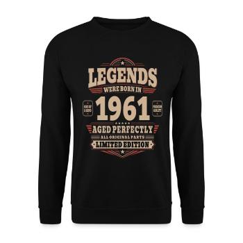 Cadeau de 65 ans Mari 1961 Vintage Rétro - Sweat-shirt Unisexe - noir - Devant - Alina (178cm) & Michal (187cm)