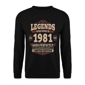 Cadeau d’anniversaire 45 ans Mari 1981 Vintage Rétro - Sweat-shirt Unisexe - noir - Devant - Alina (178cm) & Michal (187cm)