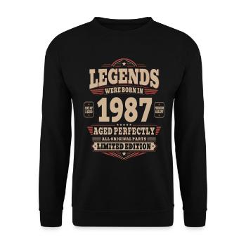 39. Geburtstag Geschenk Mann 1987 Vintage Retro - Unisex Pullover - Schwarz - Vorne - Alina (178cm) & Michal (187cm)