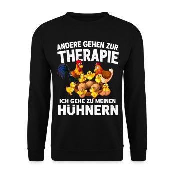 Hühner Therapie Hühnerliebhaber Landleben - Unisex Pullover - Schwarz - Vorne - Alina (178cm) & Michal (187cm)