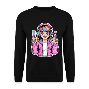 Fille Kawaii avec des écouteurs - Sweat-shirt Unisexe - noir - Devant - Alina (178cm) & Michal (187cm)