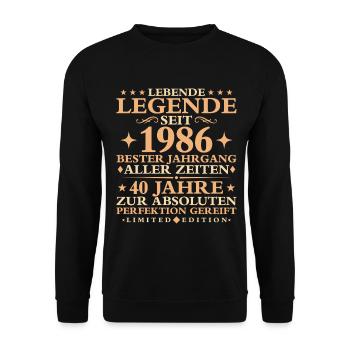 1986 Baujahr Geburtstag Vintage 40 Jahre - Unisex Pullover - Schwarz - Vorne - Alina (178cm) & Michal (187cm)