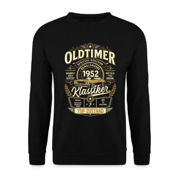 74. Geburtstag Geschenk Mann Vintage Oldtimer 1952 - Unisex Pullover - Schwarz - Vorne - Alina (178cm) & Michal (187cm)