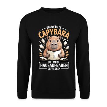 Capybara Hausaufgaben - Unisex Pullover - Schwarz - Vorne - Alina (178cm) & Michal (187cm)