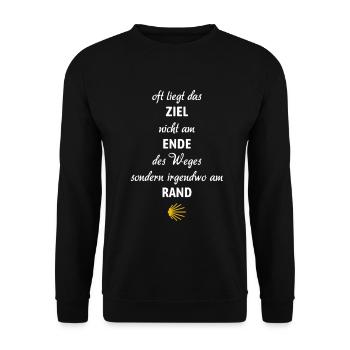 Ziel am Wegrand | Jakobsweg, Pilger, Santiago - Unisex Pullover - Schwarz - Vorne - Alina (178cm) & Michal (187cm)