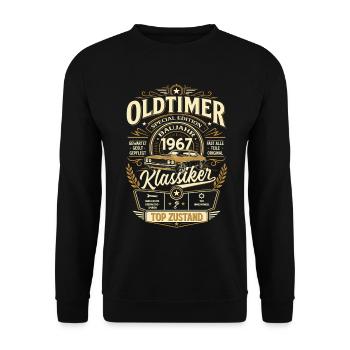 59. Geburtstag Geschenk Mann Vintage Oldtimer 1967 - Unisex Pullover - Schwarz - Vorne - Alina (178cm) & Michal (187cm)