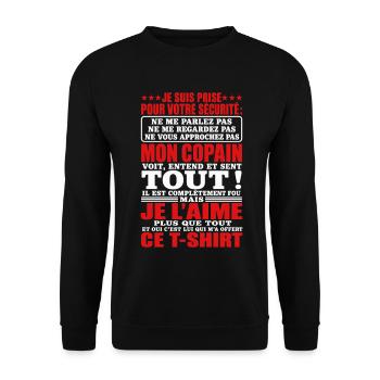 Copine Couple Cadeau humour personnalisé - Sweat-shirt Unisexe - noir - Devant - Alina (178cm) & Michal (187cm)