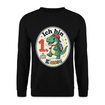 Dino 1. Klasse Schulfreude - Unisex Pullover - Schwarz - Vorne - Alina (178cm) & Michal (187cm)