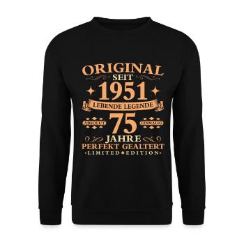 Geburtstag 75 Jahre Baujahr 1951 - Unisex Pullover - Schwarz - Vorne - Alina (178cm) & Michal (187cm)