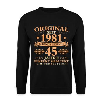 Geburtstag 45 Jahre Baujahr 1981 - Unisex Pullover - Schwarz - Vorne - Alina (178cm) & Michal (187cm)