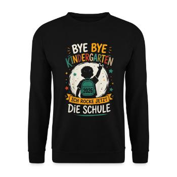 Abschied Kindergarten zur Schule 2026 - Unisex Pullover - Schwarz - Vorne - Alina (178cm) & Michal (187cm)