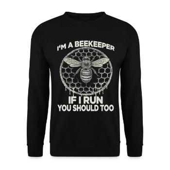 Bee Motif Honeycomb Beekeeper Hat Beekeeper Suit Vintage Beekeeper - Unisex Sweatshirt - black - Front - Alina (178cm) & Michal (187cm)