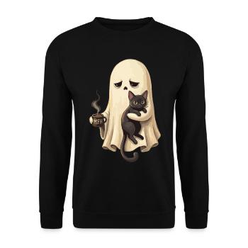 Chat fantôme avec une tasse à café - Sweat-shirt Unisexe - noir - Devant - Alina (178cm) & Michal (187cm)