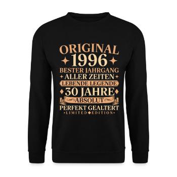 Baujahr 1996 geboren 30. Geburtstag Vintage - Unisex Pullover - Schwarz - Vorne - Alina (178cm) & Michal (187cm)
