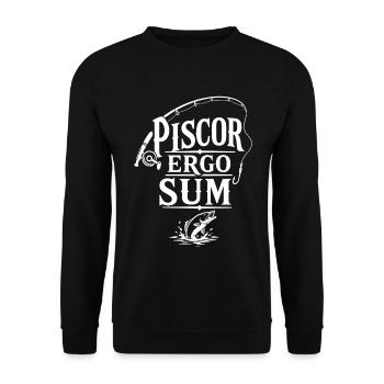 Ich angele also bin ich | Latein Spruch - Unisex Pullover - Schwarz - Vorne - Alina (178cm) & Michal (187cm)