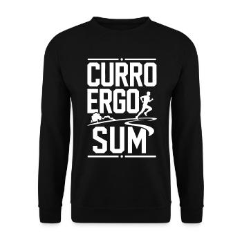 Ich laufe also bin ich | Latein Spruch - Unisex Pullover - Schwarz - Vorne - Alina (178cm) & Michal (187cm)