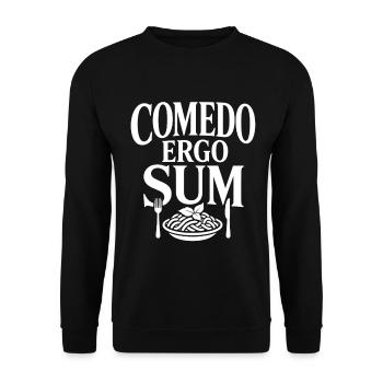 Ich esse also bin ich | Latein Spruch - Unisex Pullover - Schwarz - Vorne - Alina (178cm) & Michal (187cm)