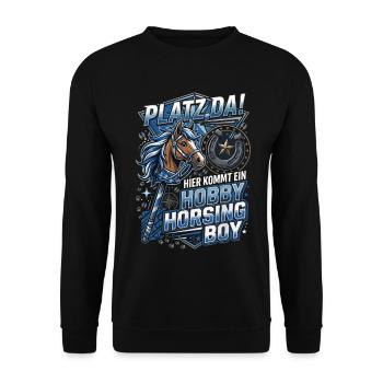 Platz Da Hier Kommt EIN Hobby Horsing Boy - Unisex Pullover - Schwarz - Vorne - Alina (178cm) & Michal (187cm)