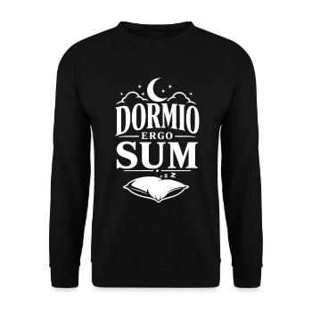 Ich schlafe also bin ich | Latein Spruch - Unisex Pullover - Schwarz - Vorne - Alina (178cm) & Michal (187cm)