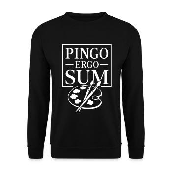Ich male also bin ich | Latein Spruch - Unisex Pullover - Schwarz - Vorne - Alina (178cm) & Michal (187cm)