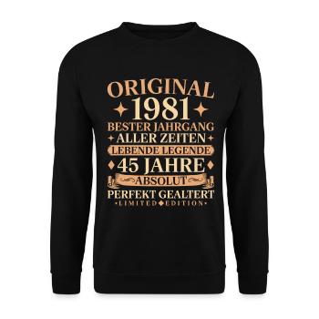 Baujahr 1981 geboren 45. Geburtstag Vintage - Unisex Pullover - Schwarz - Vorne - Alina (178cm) & Michal (187cm)
