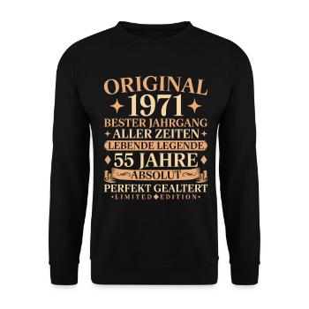 Baujahr 1971 geboren 55. Geburtstag Vintage - Unisex Pullover - Schwarz - Vorne - Alina (178cm) & Michal (187cm)