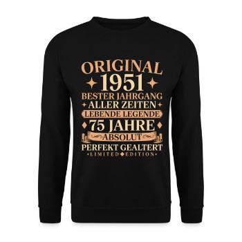 Baujahr 1951 geboren 75. Geburtstag Vintage - Unisex Pullover - Schwarz - Vorne - Alina (178cm) & Michal (187cm)