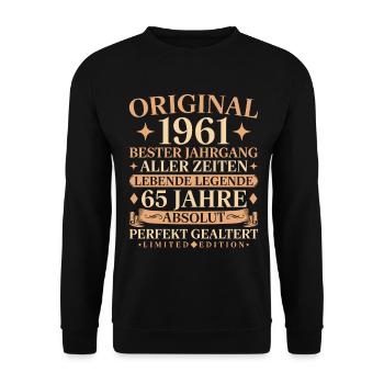 Baujahr 1961 geboren 65. Geburtstag Vintage - Unisex Pullover - Schwarz - Vorne - Alina (178cm) & Michal (187cm)