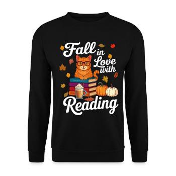 Cat Reading Books Autumn Pumpkin - Book Lover - Unisex Sweatshirt - black - Front - Alina (178cm) & Michal (187cm)