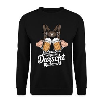 Lederhosn vergessen – Durscht Mitbracht - Unisex Pullover - Schwarz - Vorne - Alina (178cm) & Michal (187cm)