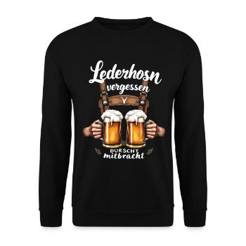 Lederhosn vergessen – Durscht mitbracht - Unisex Pullover - Schwarz - Vorne - Alina (178cm) & Michal (187cm)