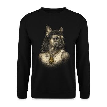 Mème du chien drôle des années 80 du bouledogue français mullet - Sweat-shirt Unisexe - noir - Devant - Alina (178cm) & Michal (187cm)